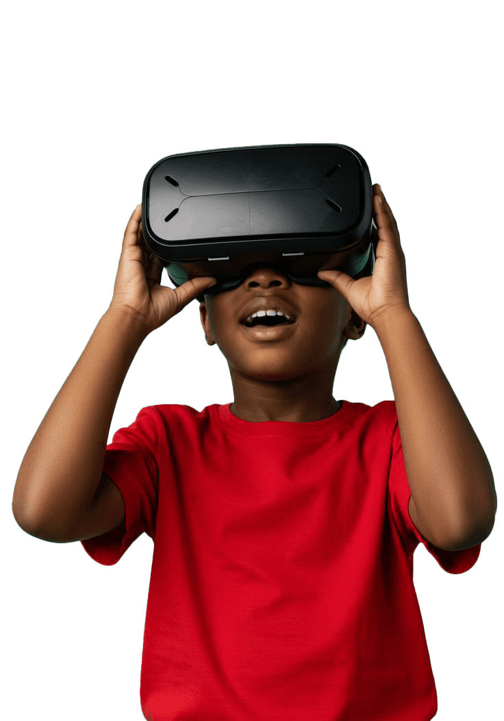 Student exploring a virtual lab through a VR headset